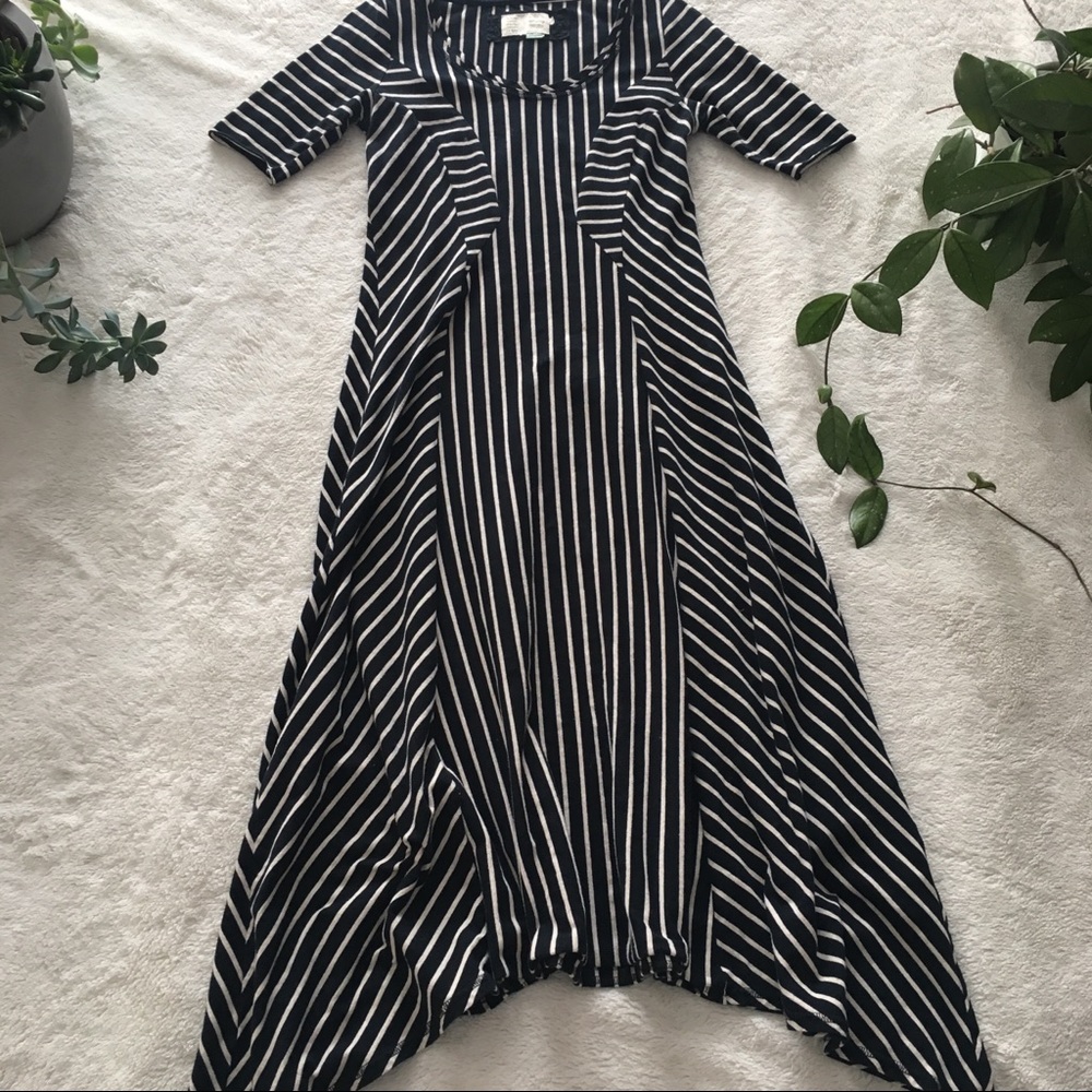 Anthro • Saturday Sunday asymmetric black & White stripe dress size small